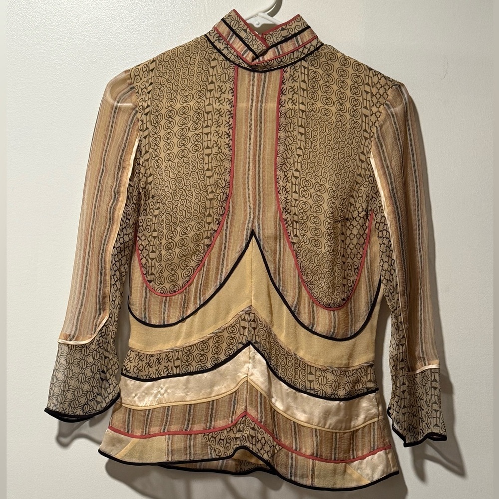 Catherine Malandrino Beige and Black Patterned Blouse